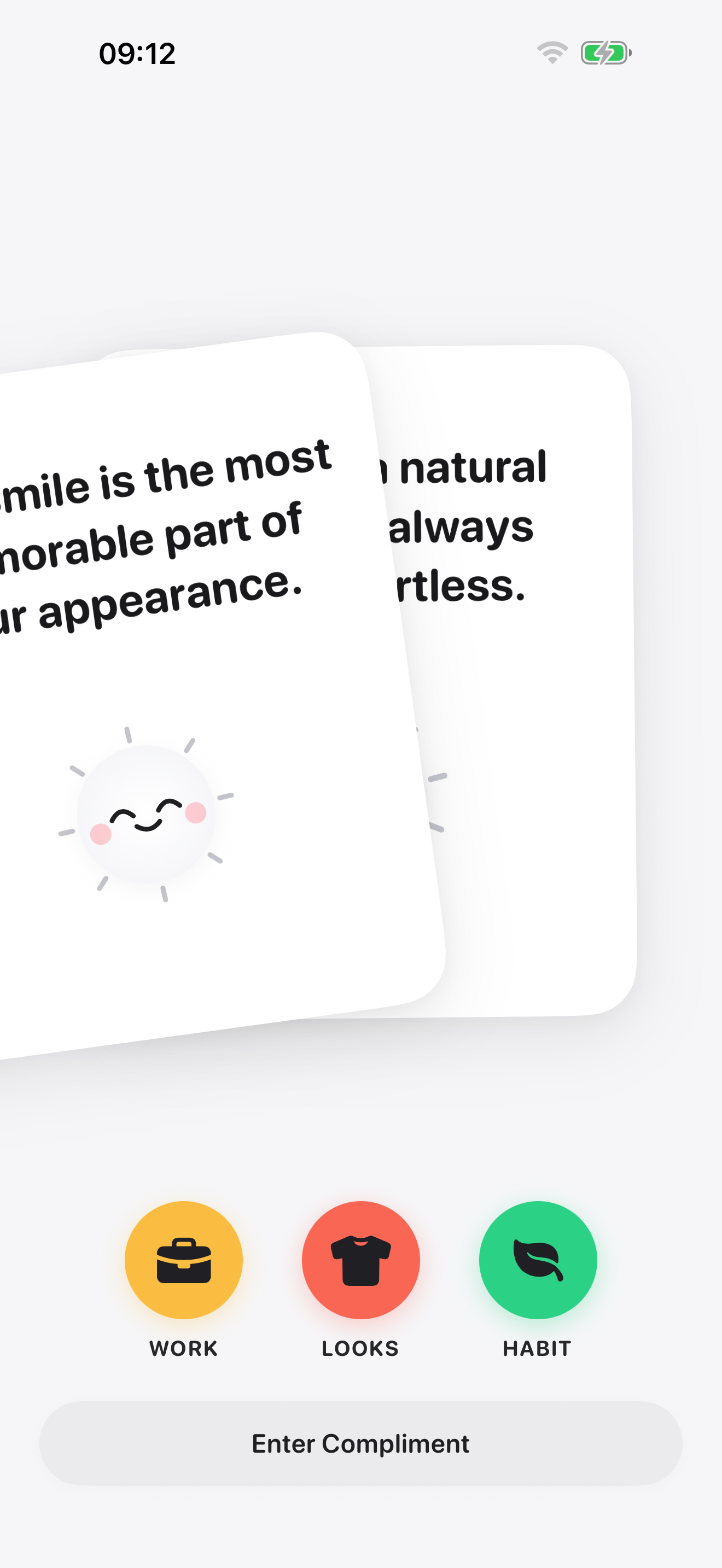 Two cards visible mid-swipe, showing the deck interaction